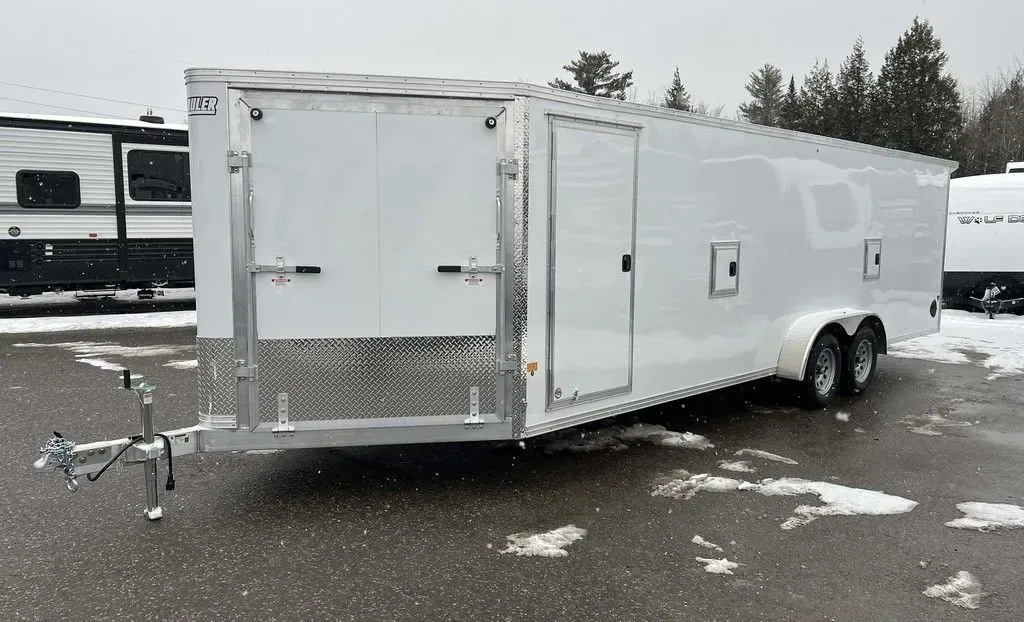 2024 E-Z Hauler 7×24 Aluminum 4-Place Drive In/Out w/Tapered Ramps, Rear Canopy