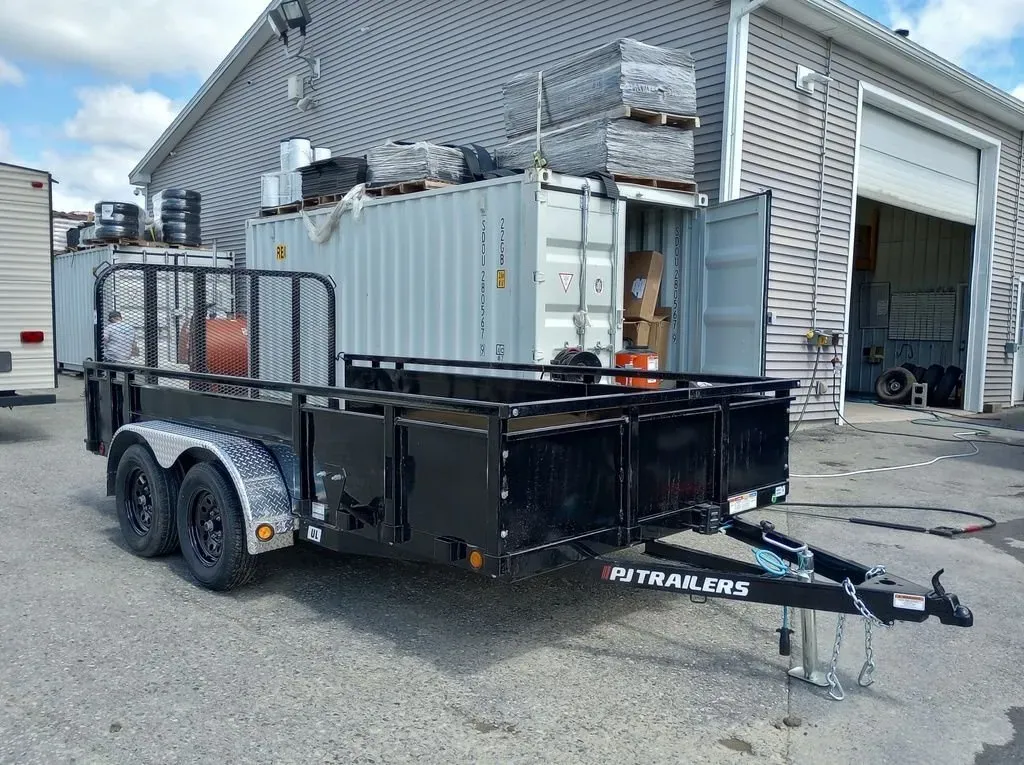 2024 PJ Trailers 7×14 7K Powder Coated Open Utility w/Rear Ramp Gate, Solid Metal Side Walls