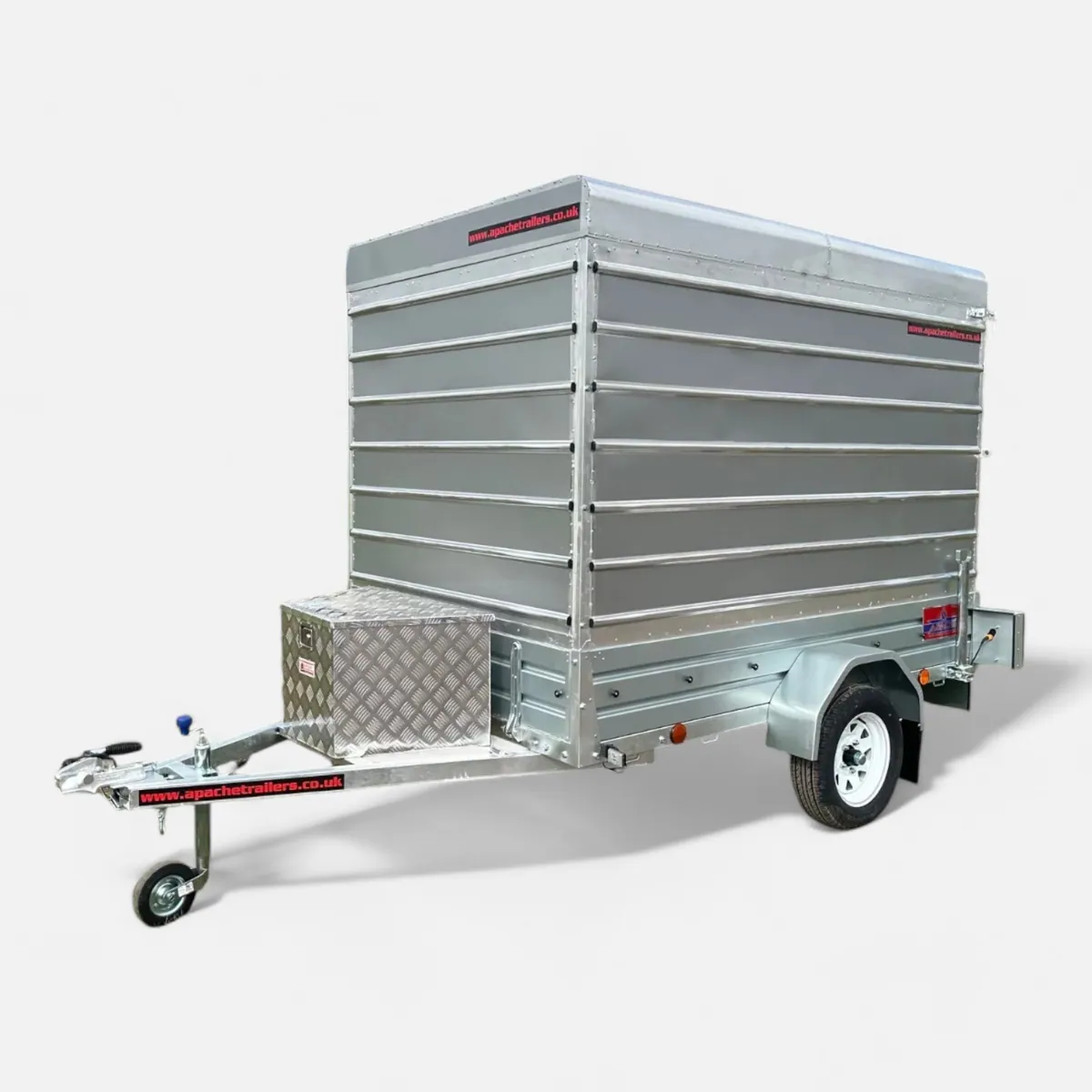 8ft x 5ft Box Trailer with Rear Loading Ramp, High Roof Sides, Ply Lining & Fitted Toolbox