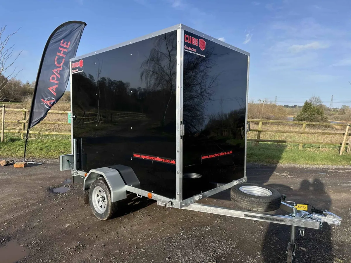Special Offer – 8ft x 5ft Cube Plus 85 Box Trailer with 6ft Internal Height & Rear Loading Ramp in Black