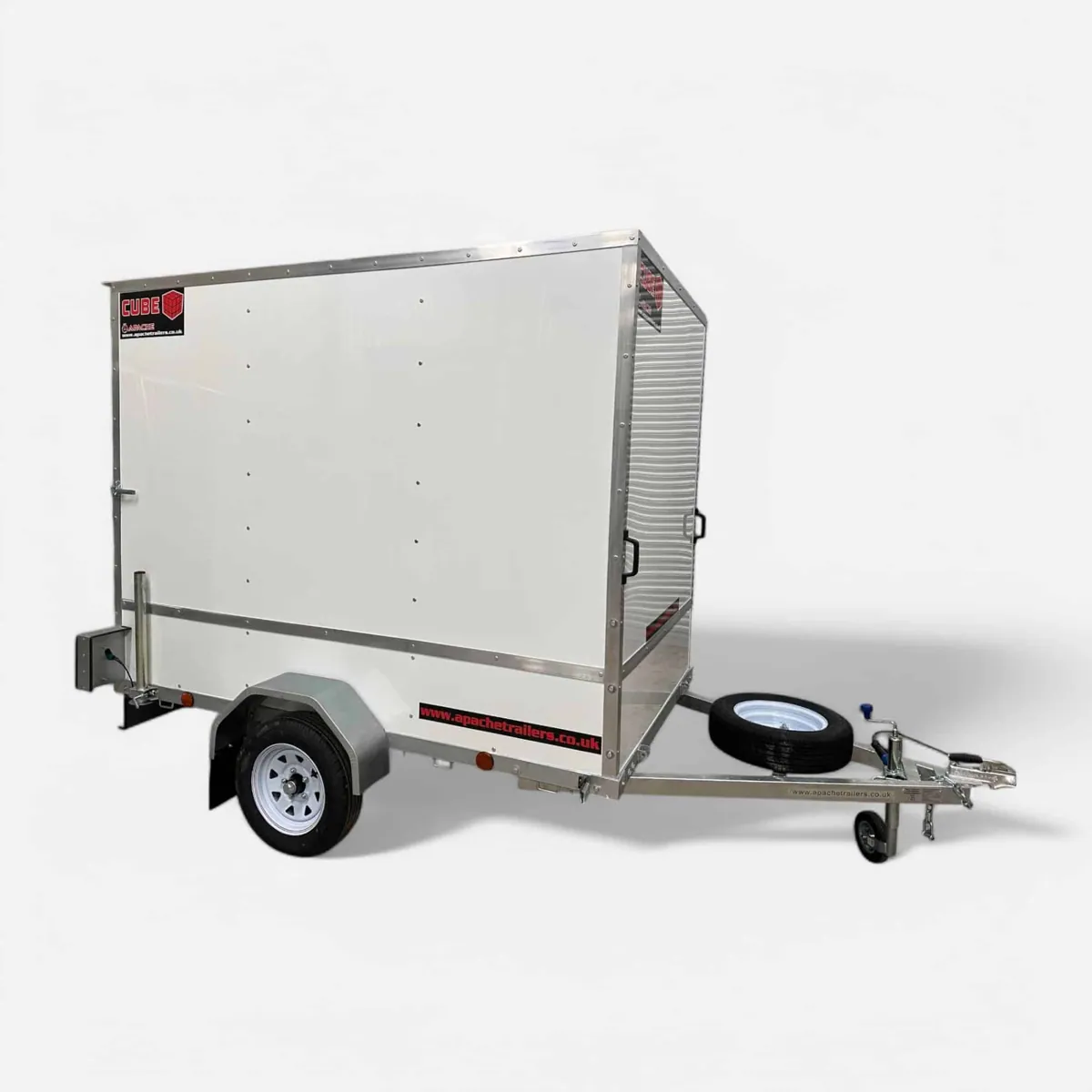 8ft x 5ft Cube Plus 85 Box Trailer with 6ft Internal Height & Rear Loading Ramp in White