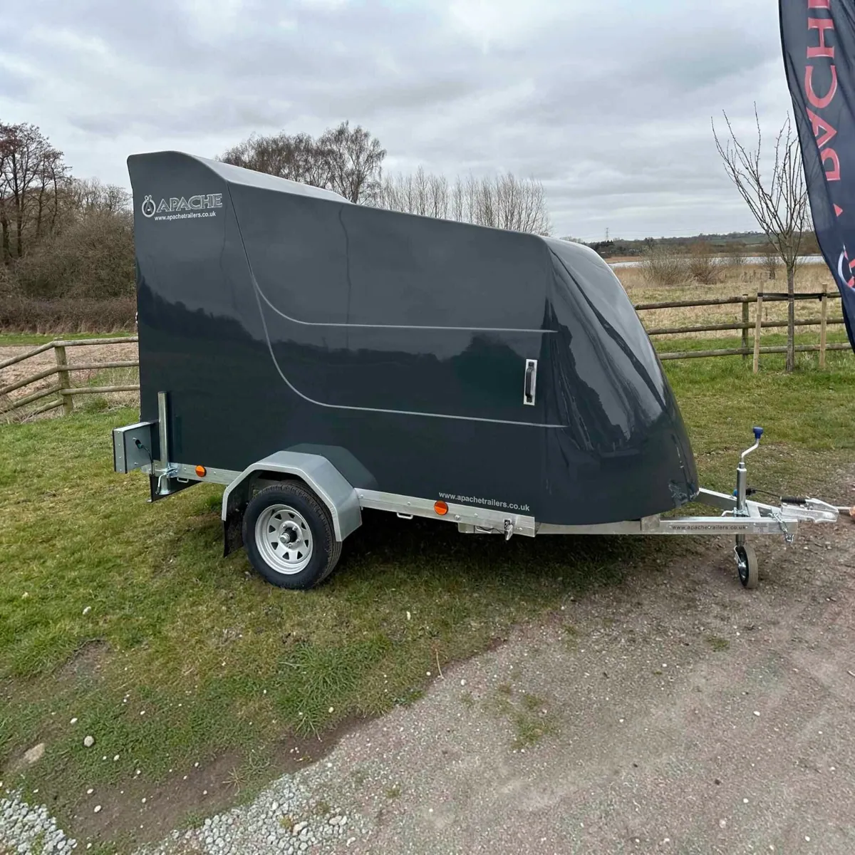 Ex-Demo – 8ft x 5ft GRP / Fiberglass Sports Box Trailer with Rear Loading Ramp in Anthracite Grey