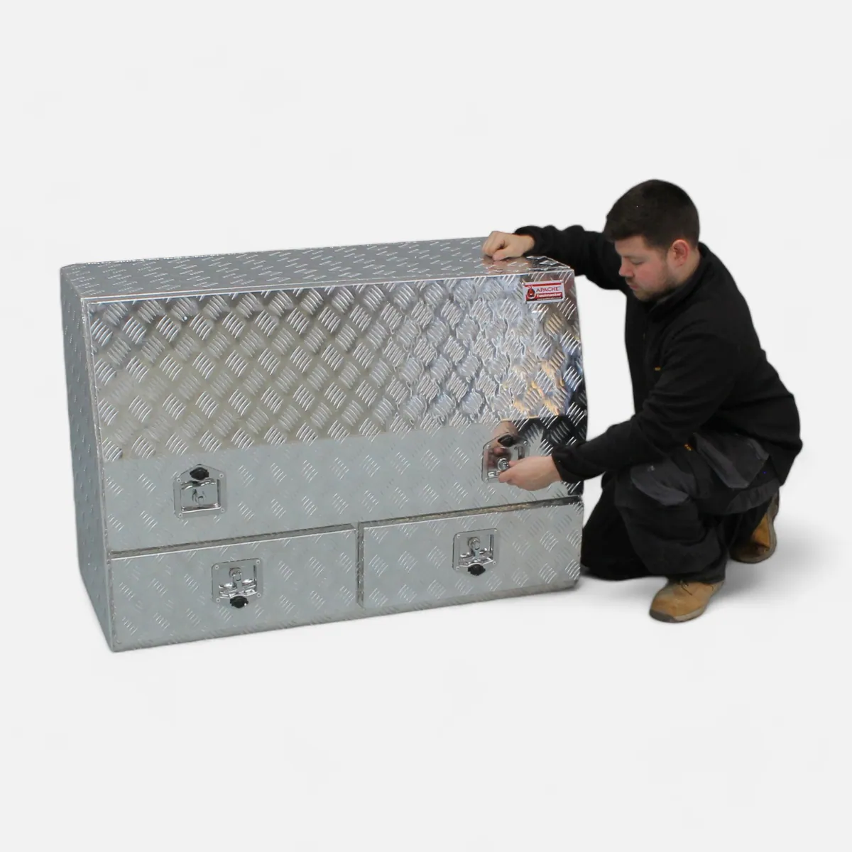 Large Lockable Two Drawer Aluminium Metal Top-Opening Tool Box
