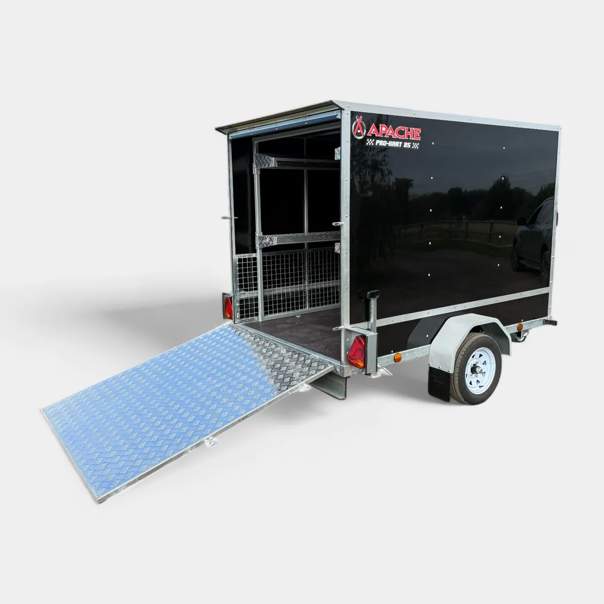 Pro-Kart 85 Box Trailer with Kart Racking System, 5ft 5in Internal Height & Extended Rear Loading Ramp