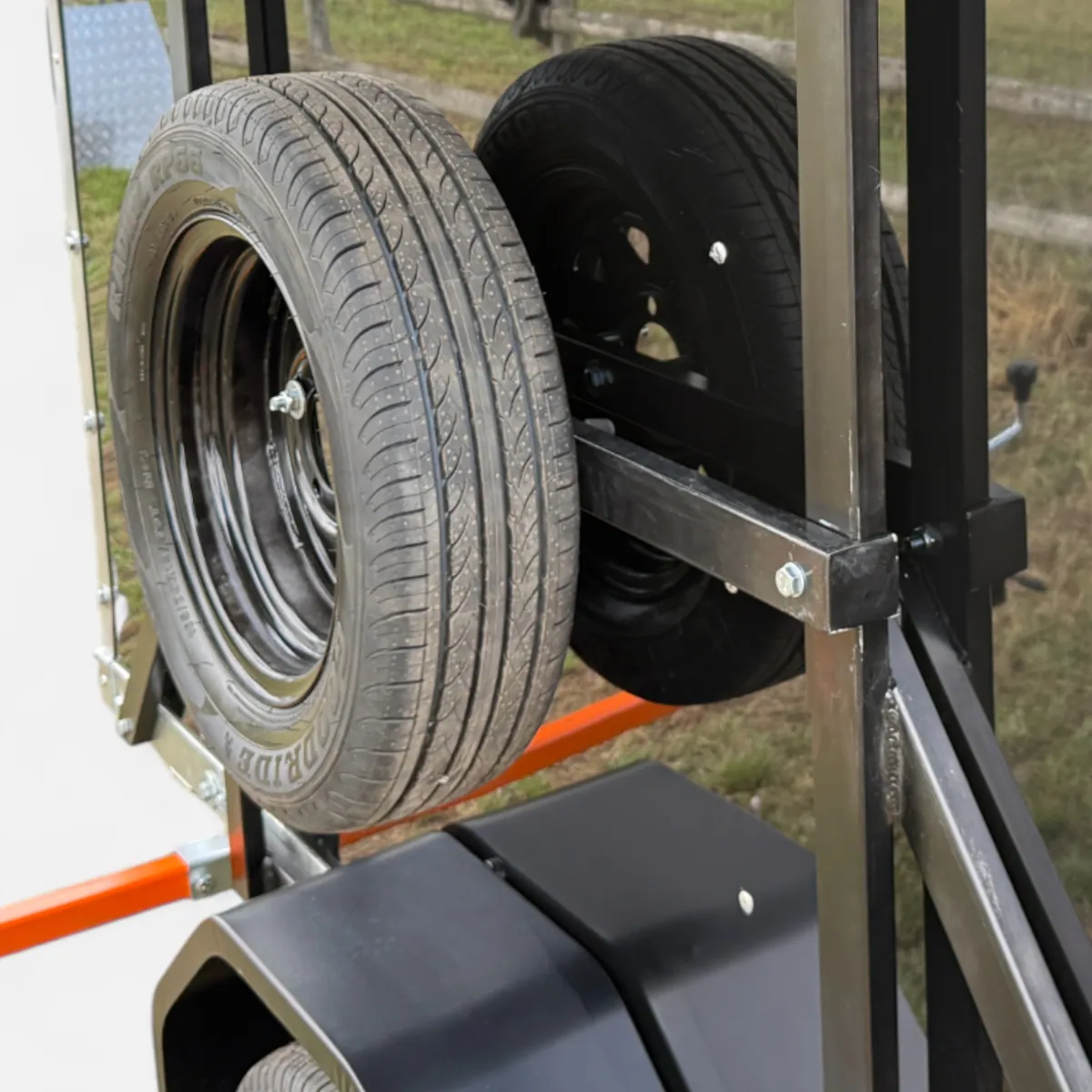 Side Rail Mounted Spare Wheel Bracket for Apache Roof Tent Camper Trailer